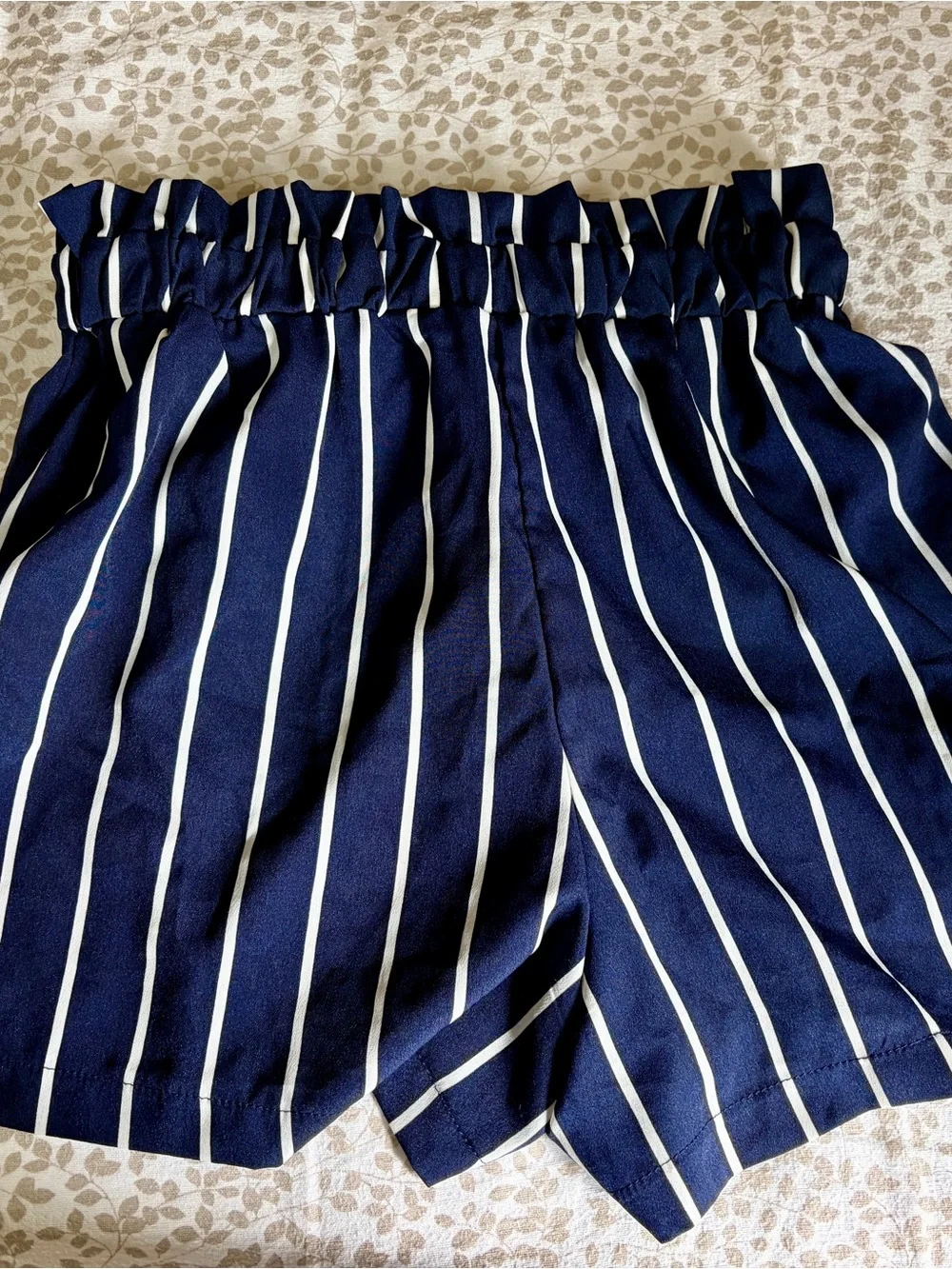 Striped Navy Paperbag Waist Women's Shorts